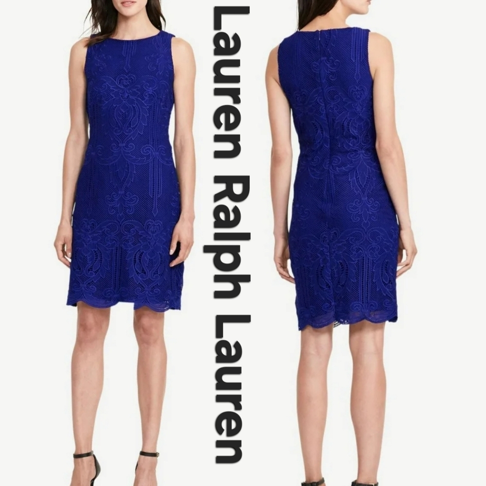Lauren Ralph Lauren Women's Lace Sheath Blue Dress Sz 12